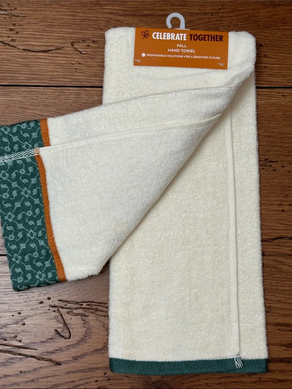 Celebrate Together Fall Embroidered Cream Hand Towel with Pumpkin Motif